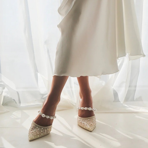 New Dolce Vita Katik pearl heels ivory mesh bridal mule wedding heels shoes - Picture 5 of 15